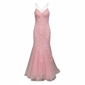 VIP & Diamond Lace Open Back Mermaid Pink Prom Dress Size 0